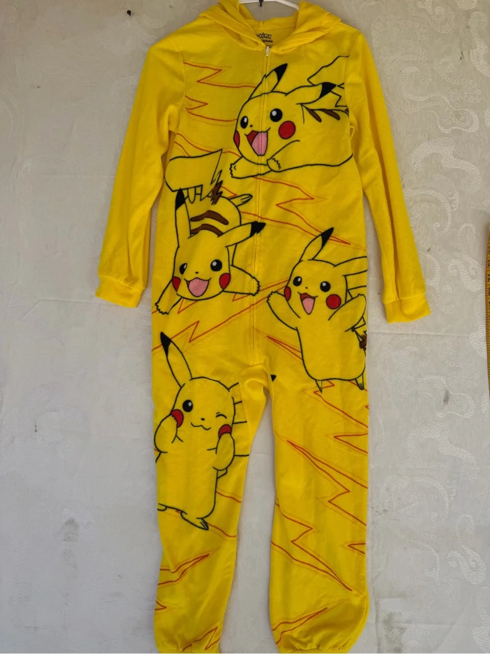 Pikachu Yellow Kids One-Piece Hoodie Pajamas